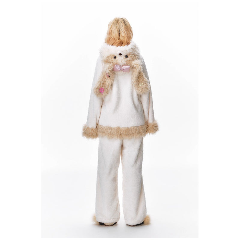 もふもふ子犬のルームウェア（フーディーとパンツ）