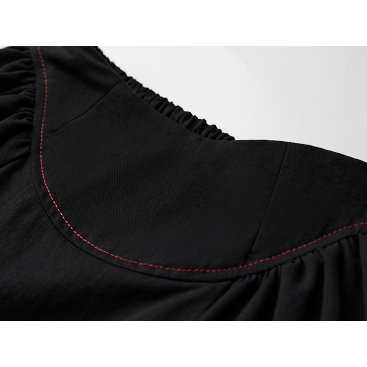 Black and Red Bicolor Layered Long Skirt