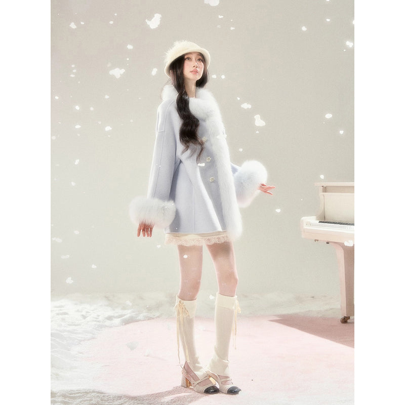 Romantic Ribbon Fur Wool Coat