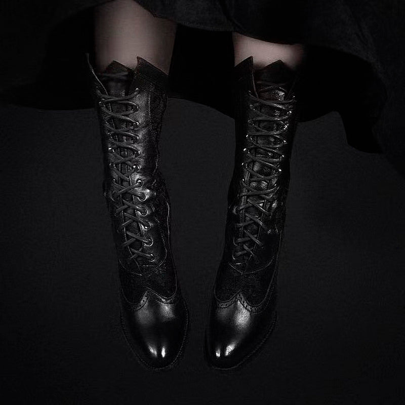 Victorian Lace Pointed Toe Lace Up Black Boots