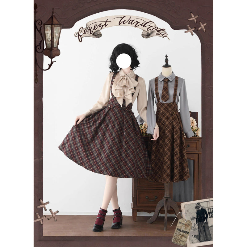 英国のお嬢様のクラシカルジャンパースカート - Burgundy Checked[2025年12月中旬発送予定]