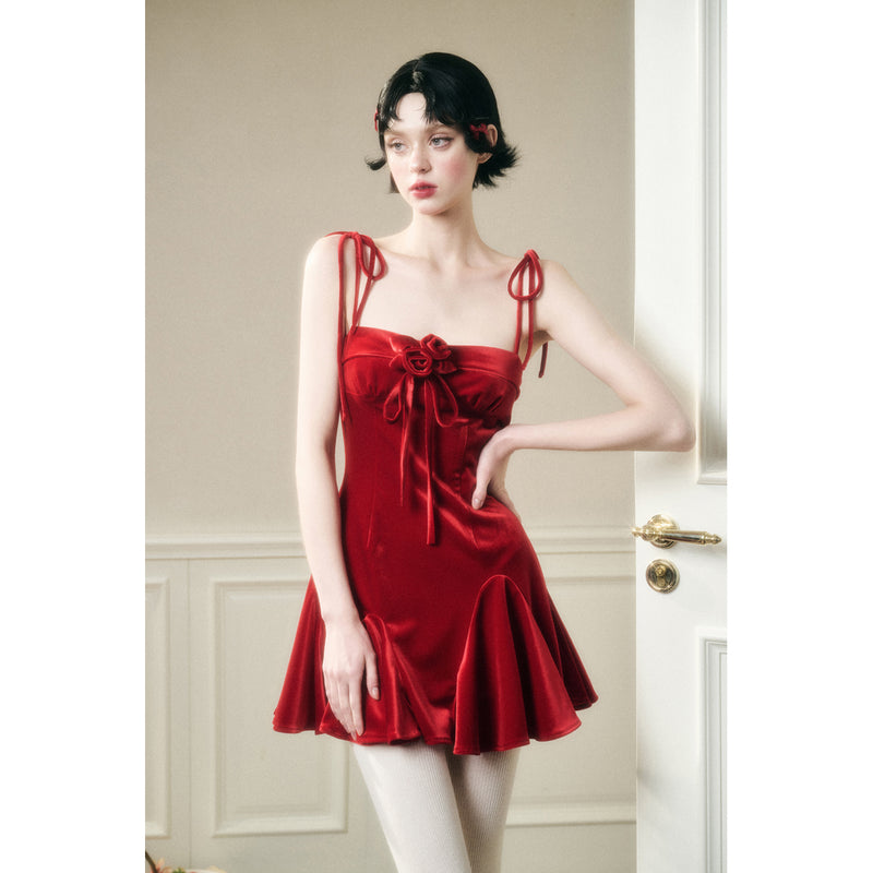 Romantic Velvet Strap Dress