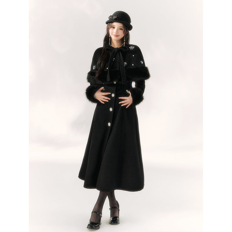 Elegant Embroidered Classical Cape Coat