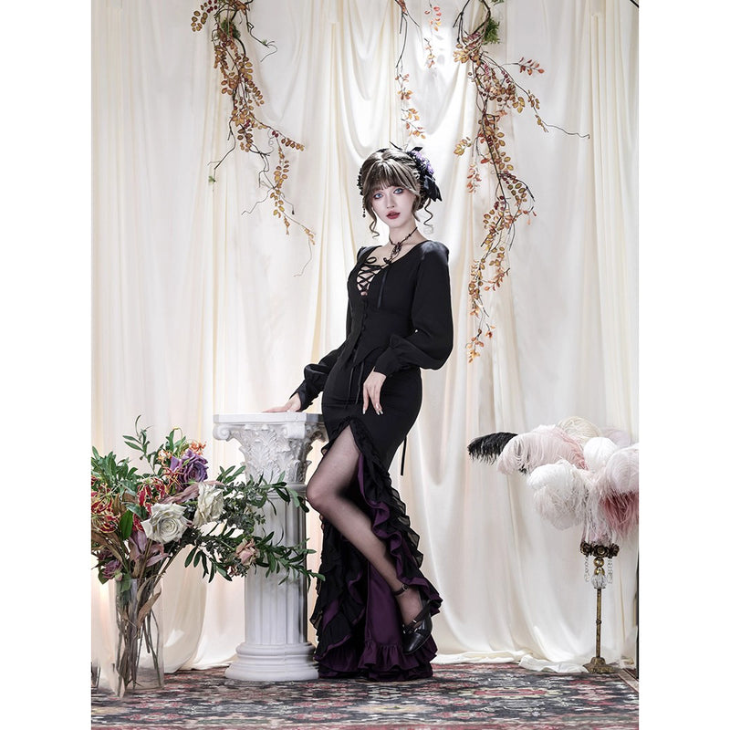黒紫のお嬢様のフィッシュテールフリルスカート