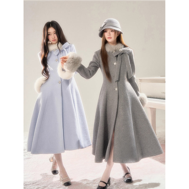 Movie Actress's Long Fur Wool Coat