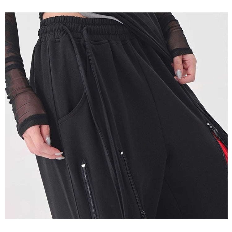 Red Switching Wide Track Pants