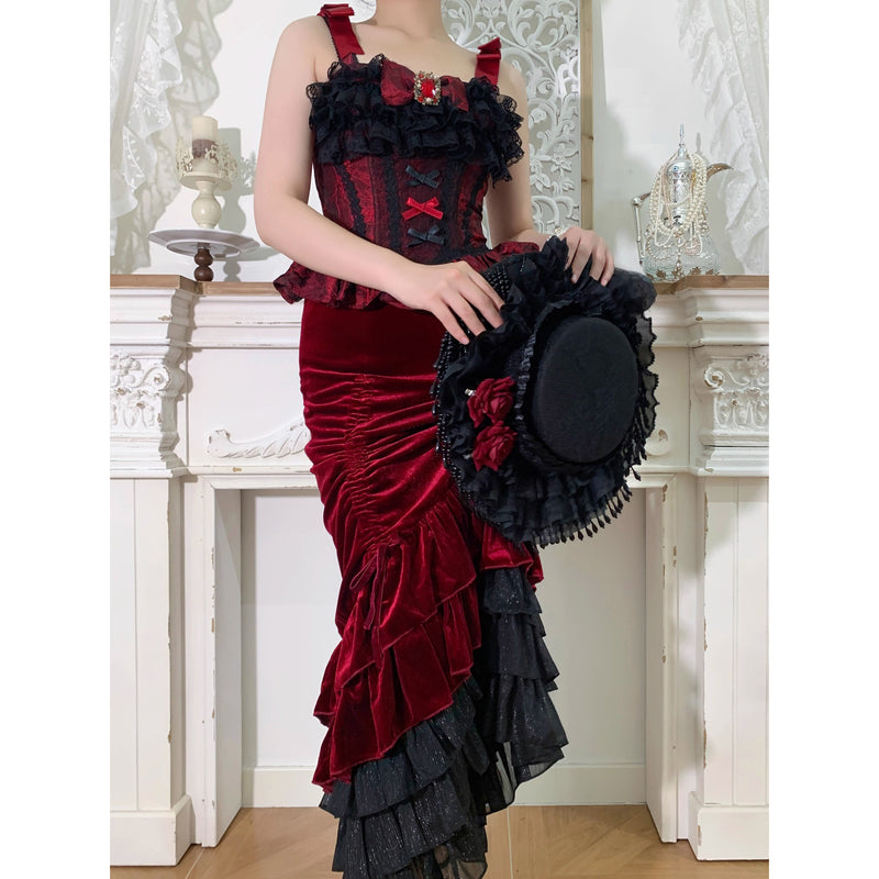 西洋貴族のベルベットマーメイドスカート - Wine Red[2026年2月下旬-3月下旬発送予定]