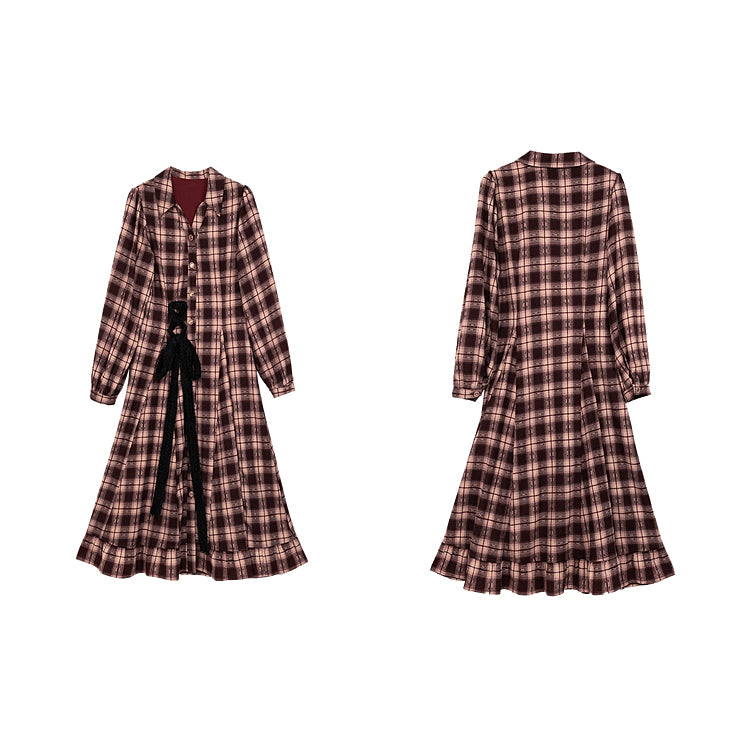 Reddish Bronze Plaid Retro Dress