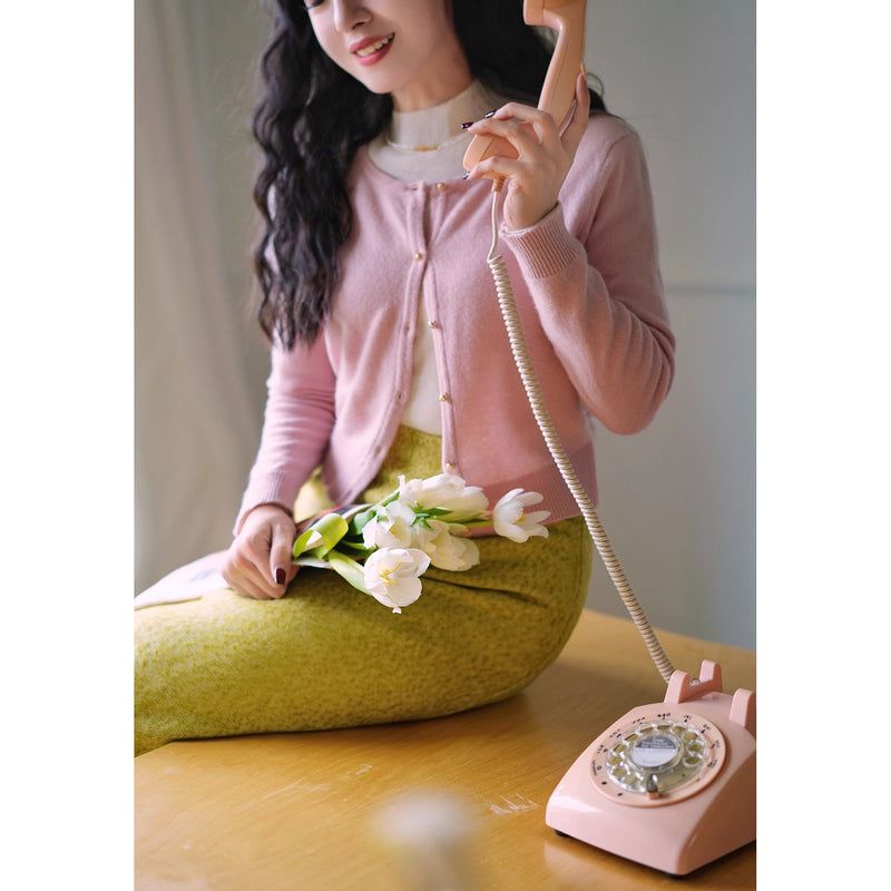 黄緑の若葉色ウールハーフスカート