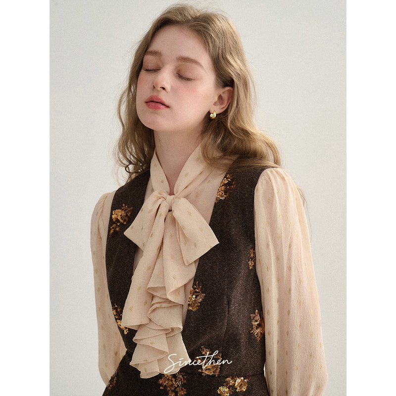 Cream Yellow Gold Embroidered Elegant Blouse