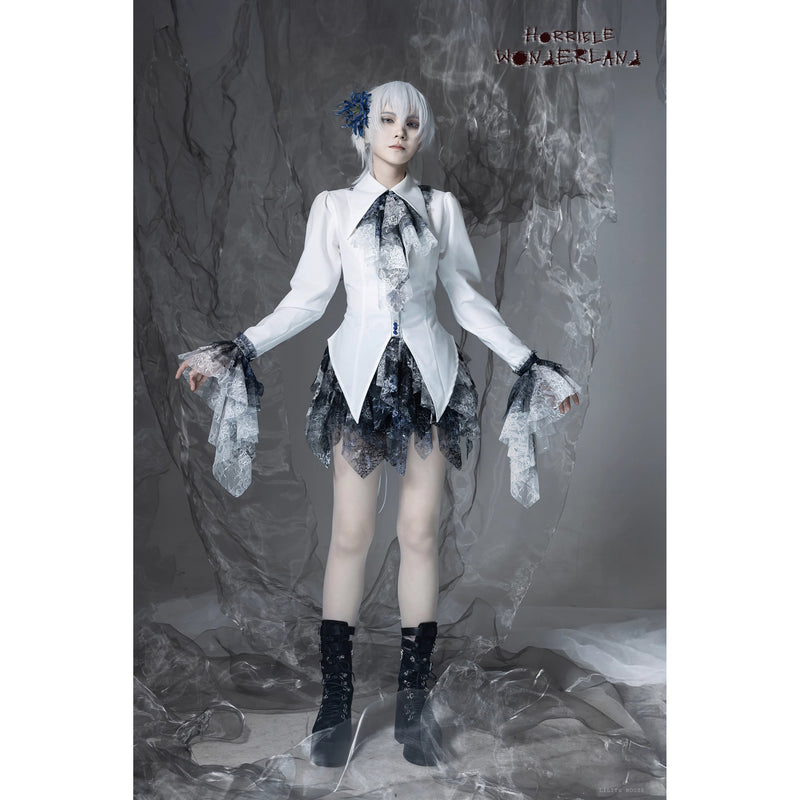 血塗れのお嬢様のレースアップブラウス - Dark Blue[2026年2月下旬-3月下旬発送予定]