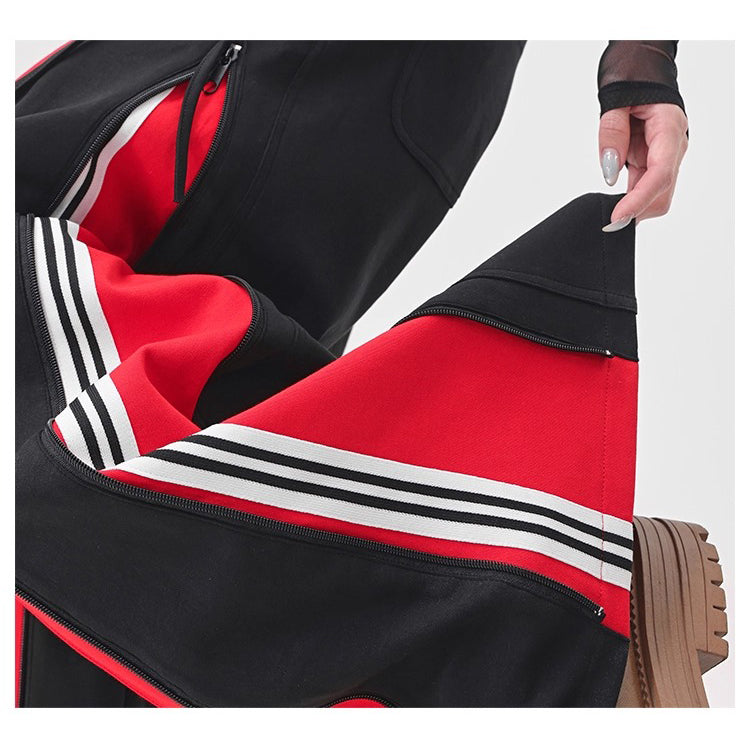 Red Switching Wide Track Pants