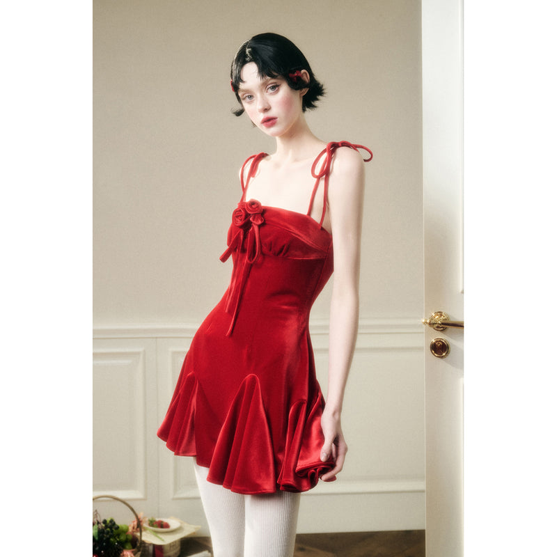 Romantic Velvet Strap Dress