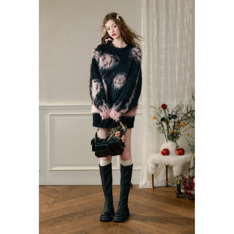 Oversized Sweater with Rose Flowers