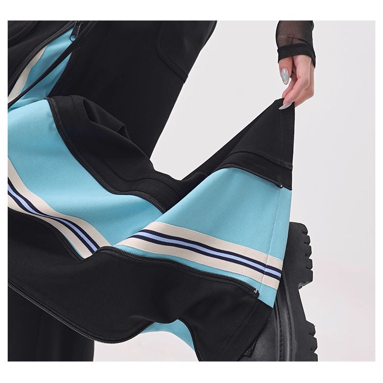 Light Blue Switching Wide Track Pants