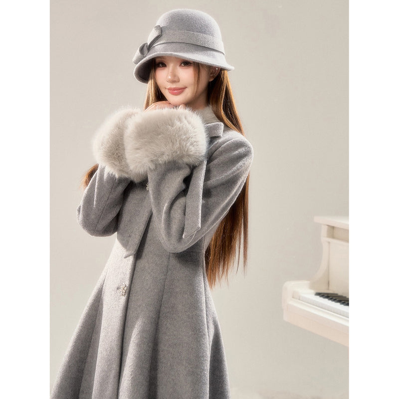 Movie Actress's Long Fur Wool Coat