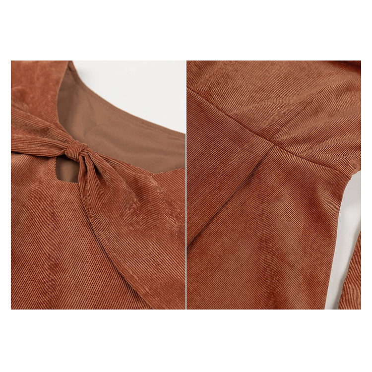 Orange Brown Corduroy Retro Dress