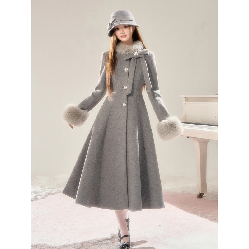 Movie Actress's Long Fur Wool Coat
