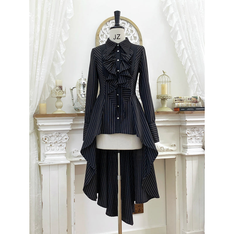 中世貴族のヴィクトリアンテールブラウス - Black Pin Stripe[2025年12月上旬-12月下旬発送予定]