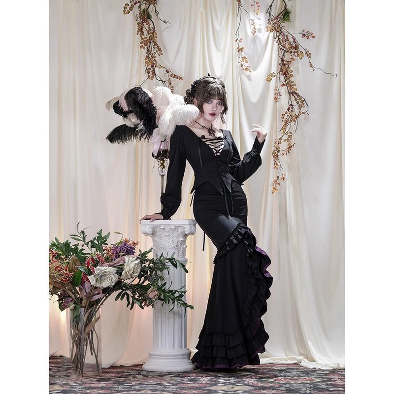 黒紫のお嬢様のフィッシュテールフリルスカート