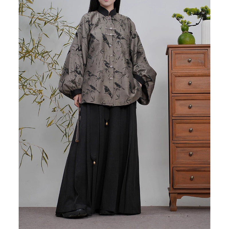 竹林の水墨画バルーンスリーブブラウス