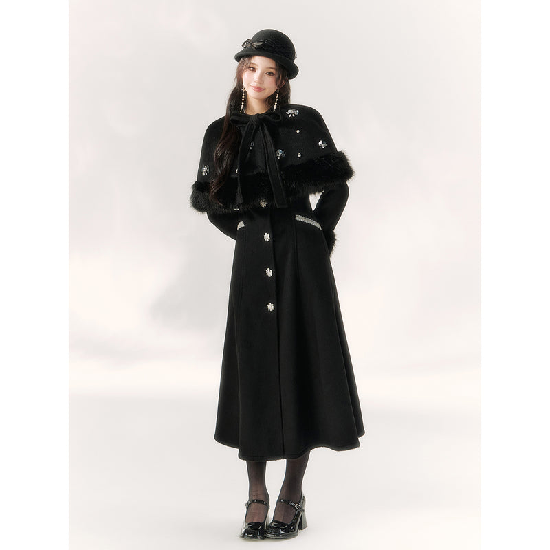 Elegant Embroidered Classical Cape Coat