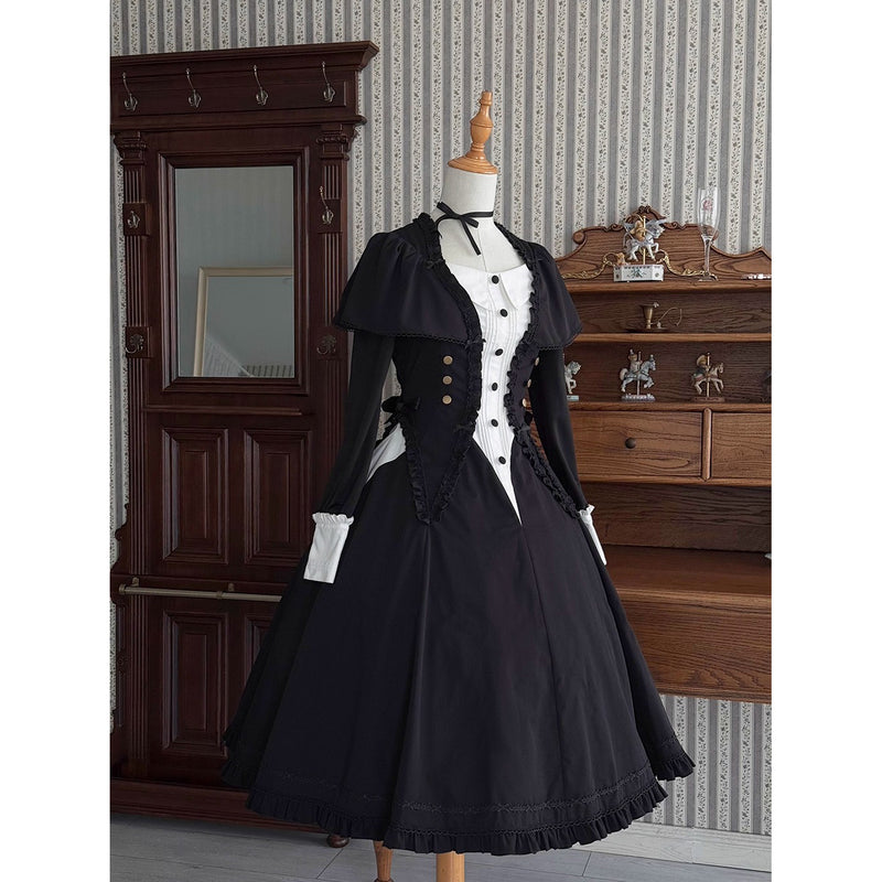 暗黒夜会のクラシカルケープワンピース - Black × White[2026年3月上旬-3月下旬発送予定]