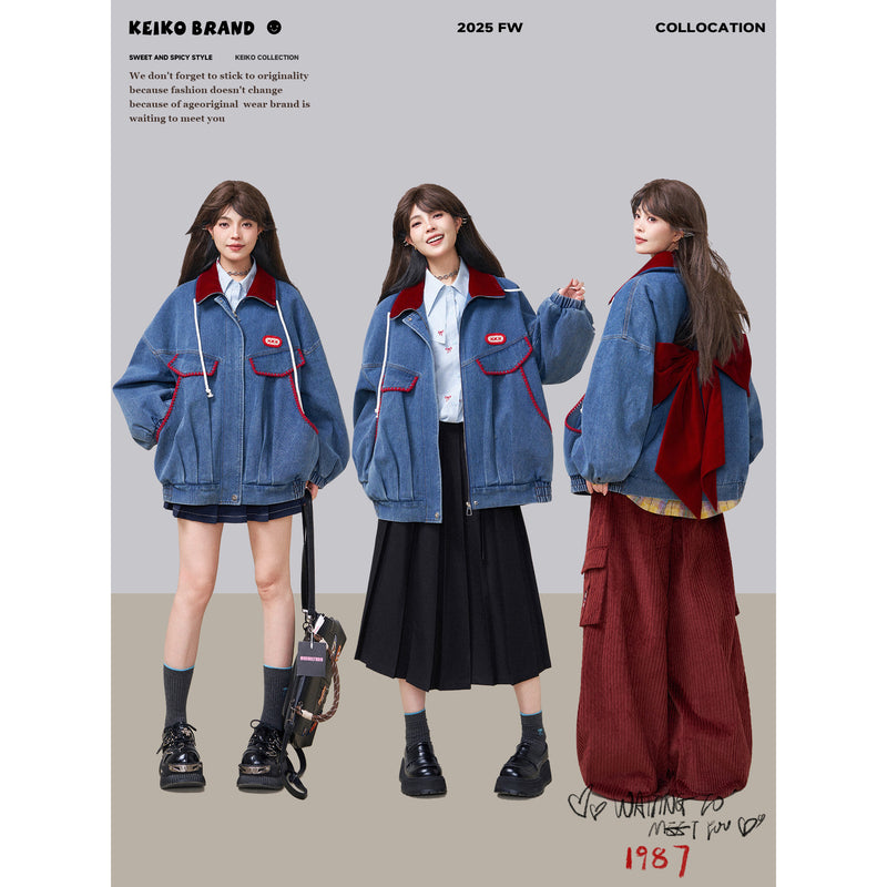 真っ赤なリボンのデニムジャケット[2026年3月下旬発送予定] – ManusMachina