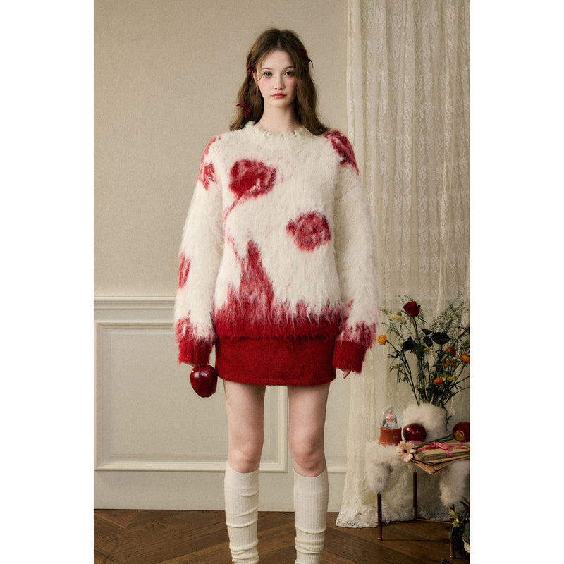 Oversized Sweater with Rose Flowers