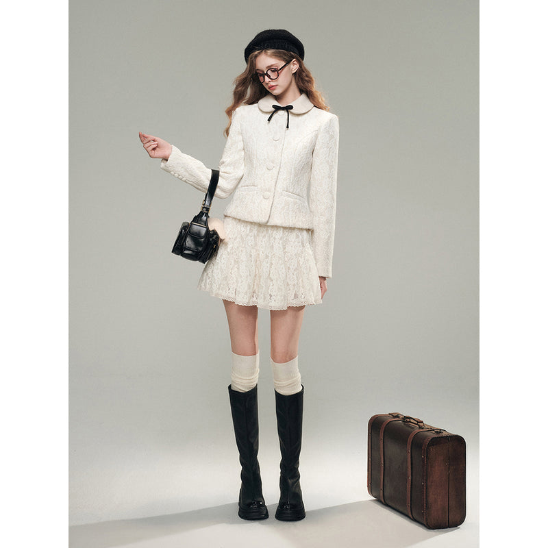 White Rose Lace Jacket and Short Skirt