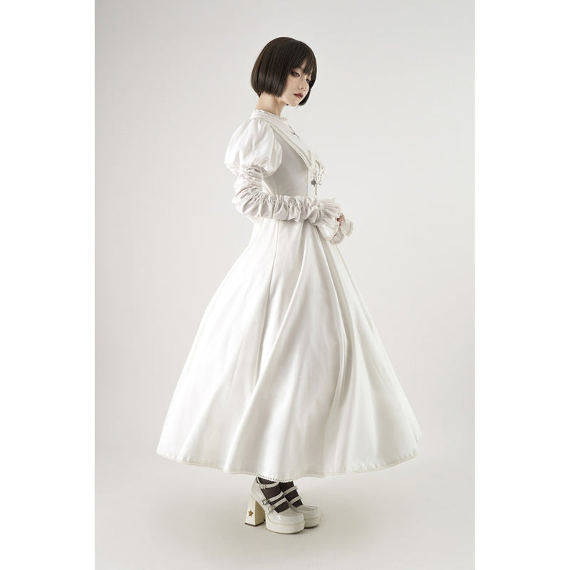 月夜の修道女の刺繍ワンピース - White[2025年1月上旬-1月下旬発送予定]