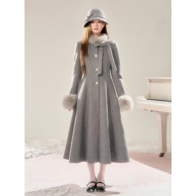 Movie Actress's Long Fur Wool Coat