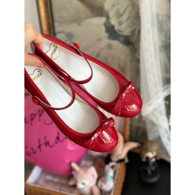 Enamel Leather Round Toe Bow Mary Jane shoes