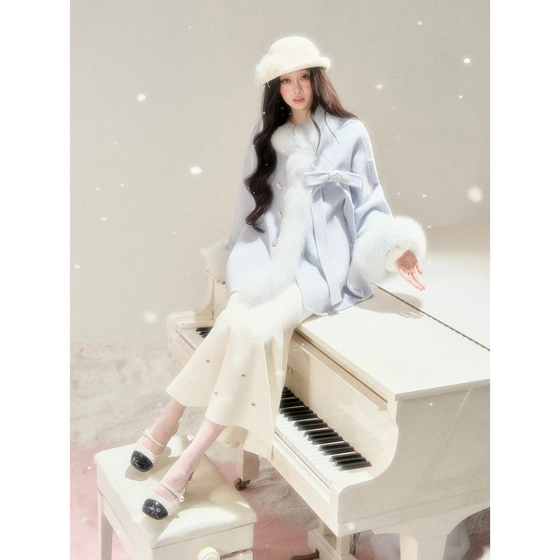 Romantic Ribbon Fur Wool Coat