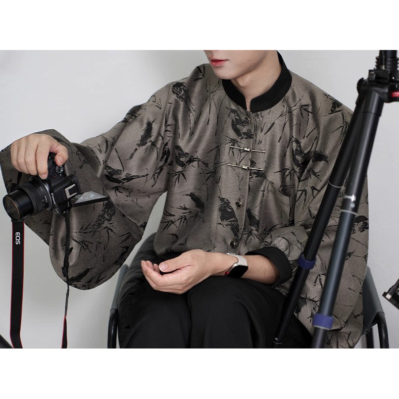 竹林の水墨画バルーンスリーブブラウス