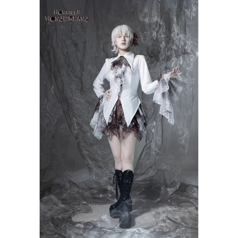 血塗れのお嬢様のレースアップブラウス - Dark Red[2026年2月下旬-3月下旬発送予定]