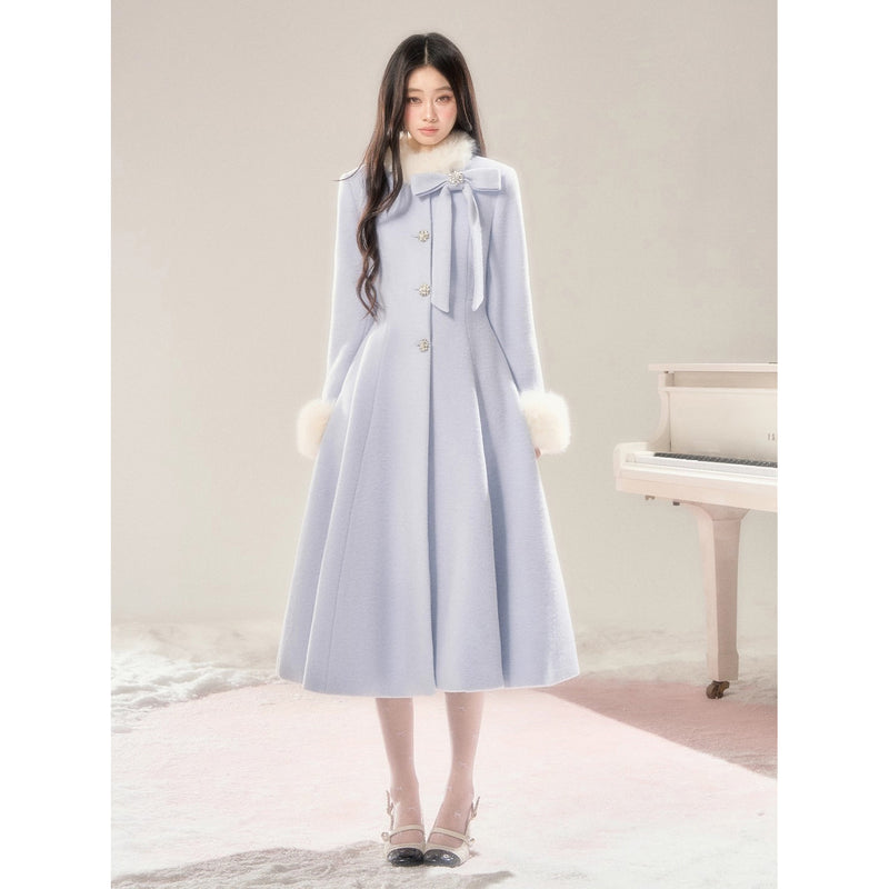 Movie Actress's Long Fur Wool Coat