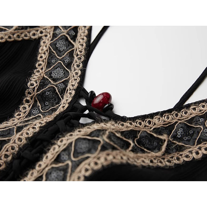 Geometric Embroidery Camisole Dress