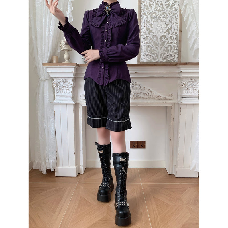 西洋令嬢の縦縞クラシカルブラウス - Purple[2026年1月上旬-1月下旬発送予定]