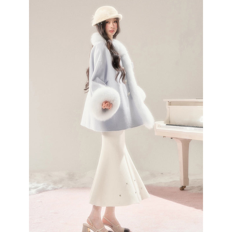 Romantic Ribbon Fur Wool Coat