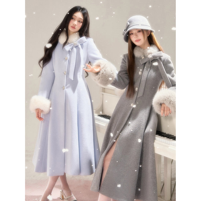 Movie Actress's Long Fur Wool Coat