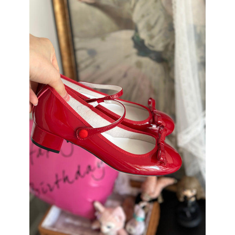 Enamel Leather Round Toe Bow Mary Jane shoes