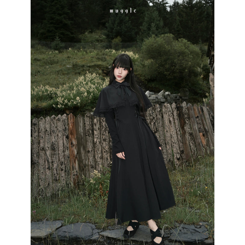 黒のお嬢様のケープロングワンピース