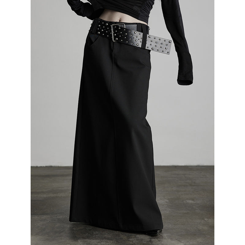 Black Straight Skirt with Belt