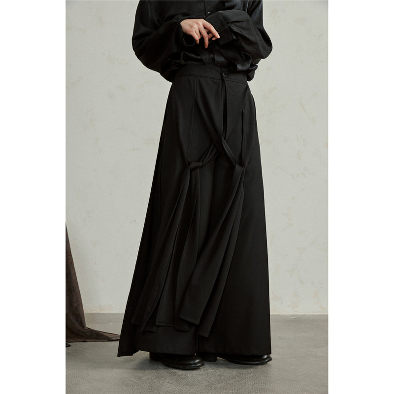 Black Draped Layered Wide Pants