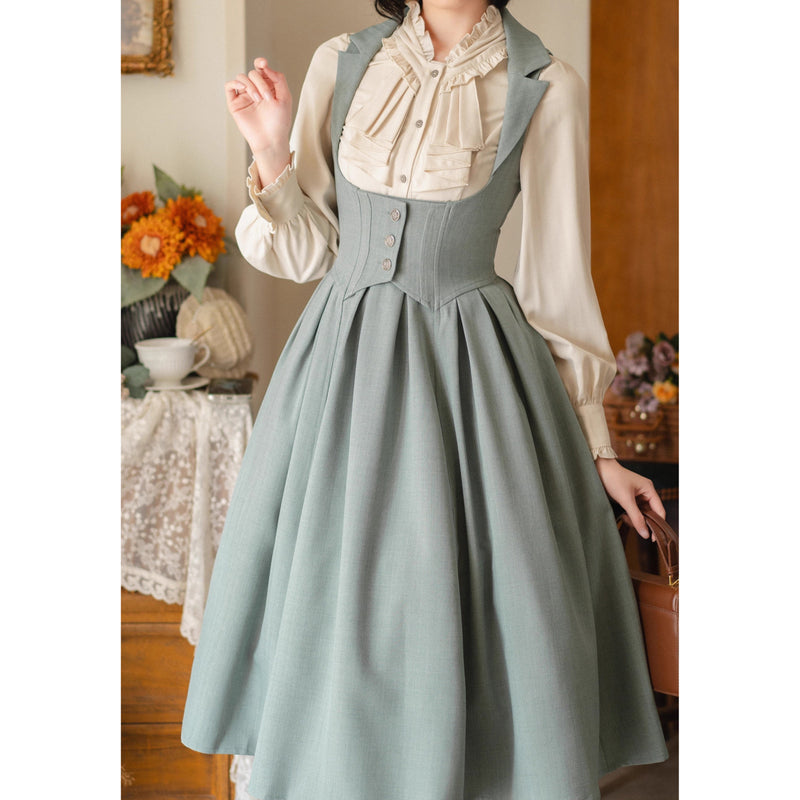 英吉利のお嬢様のクラシカルジャンパースカートとハイネックブラウス（ウォーターグリーン）