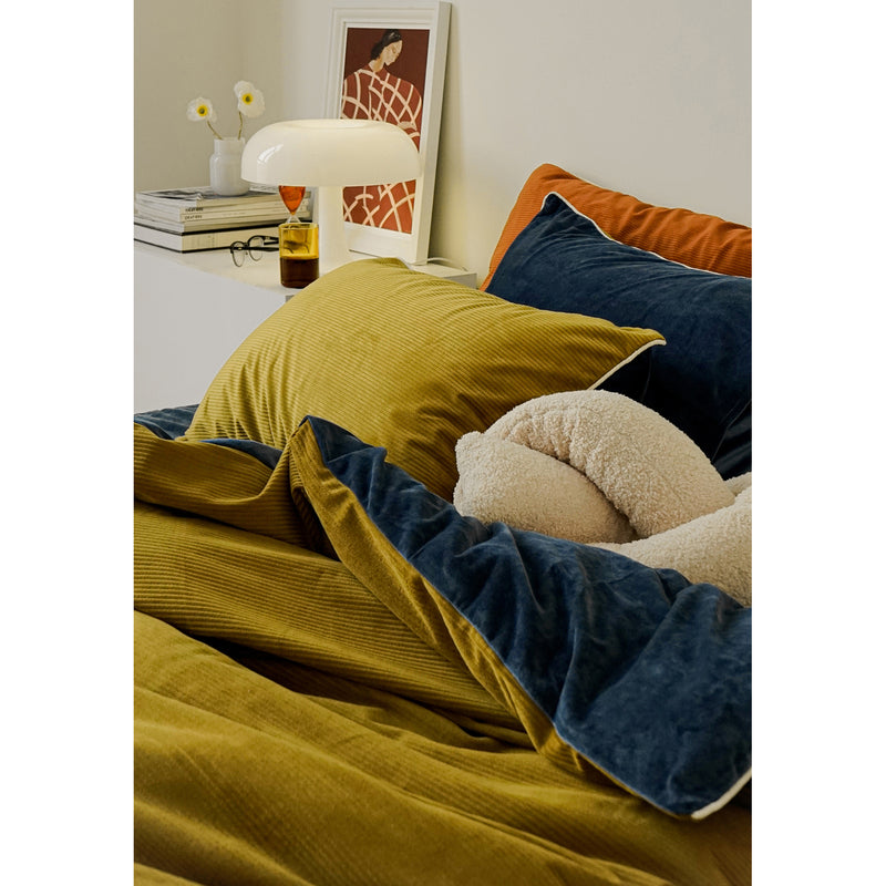 Gold Blue Velvet Bed Cover Set