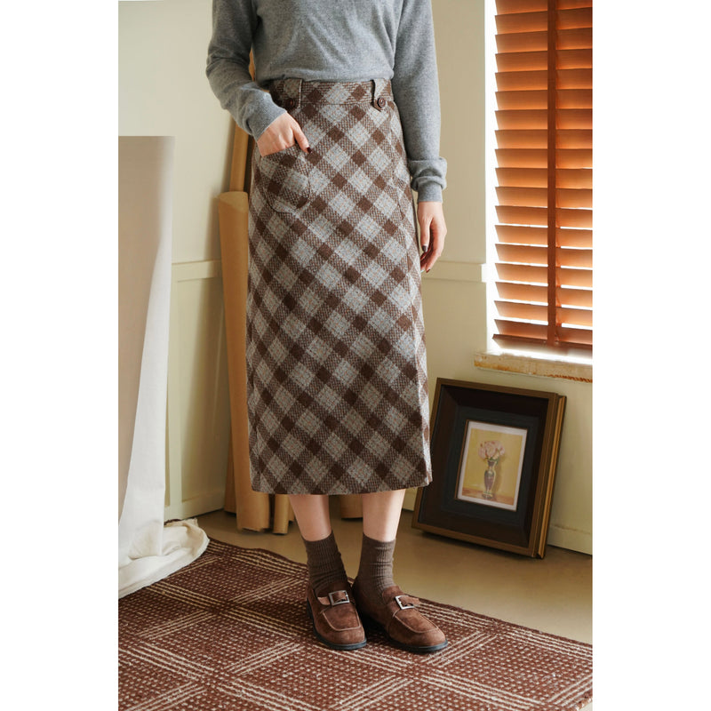 Brown and Gray Plaid Skirt