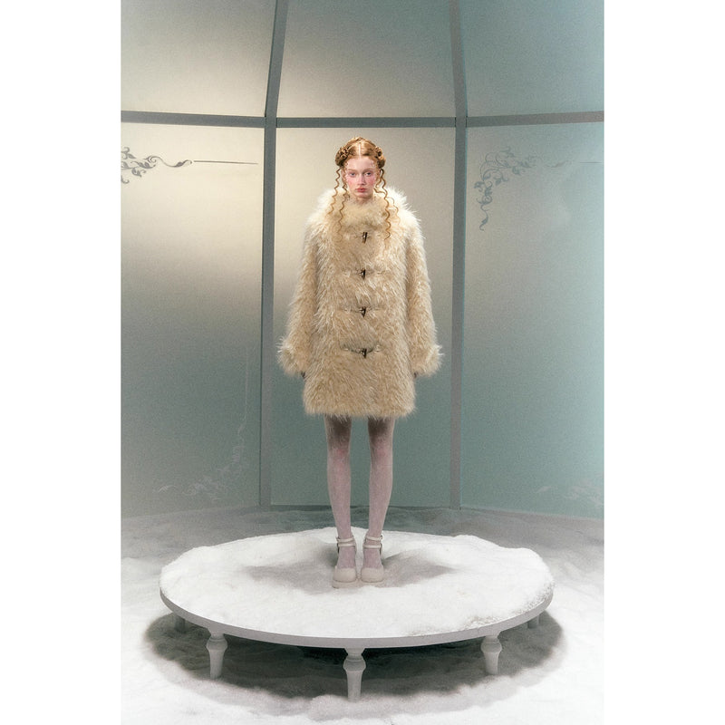 Milky Yellow Hooded Fur Coat