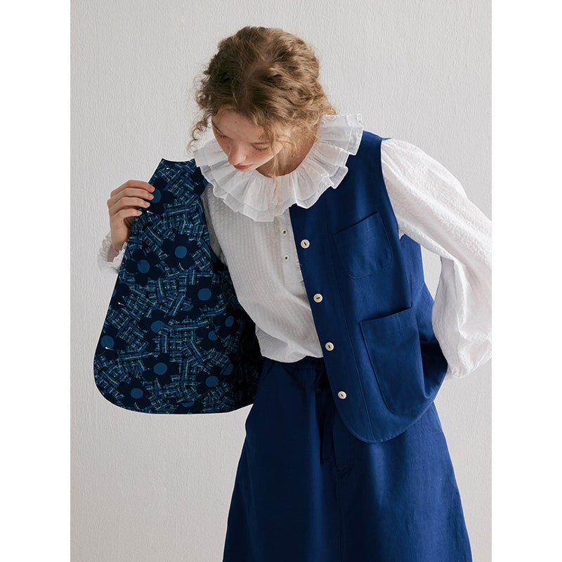 Blue Floral Patterned Vest and Skirt